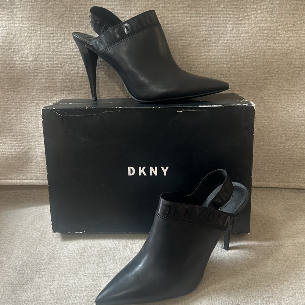 DKNY Black Leather Slip-On Shoes